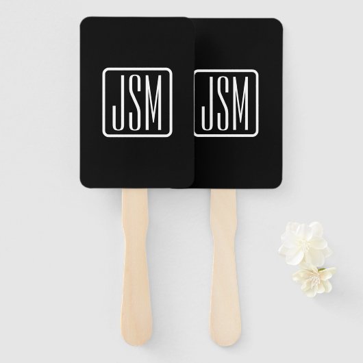 Moderne Mit Monogramm Initialen | Schwarz und Weiß Fächer (Vorne und Hinten)