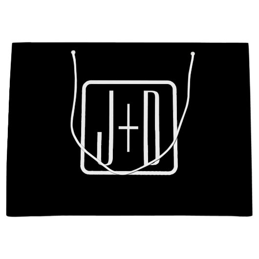 Moderne Mit Monogramm Initialen | Schwarz und Weiß Große Geschenktüte (Vorderseite)