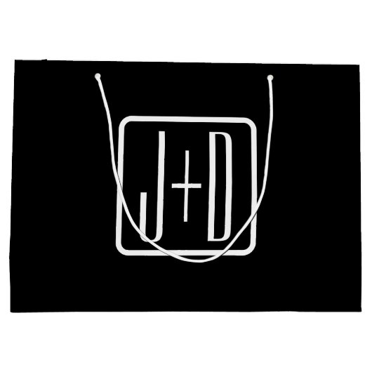 Moderne Mit Monogramm Initialen | Schwarz und Weiß Große Geschenktüte (Rückseite)