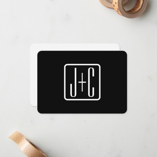 Moderne Mit Monogramm Initialen | Schwarz und Weiß Mitteilungskarte (Vorderseite/Rückseite Beispiel)