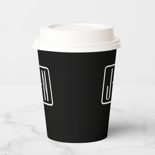 Moderne Mit Monogramm Initialen | Schwarz und Weiß Pappbecher (Links)