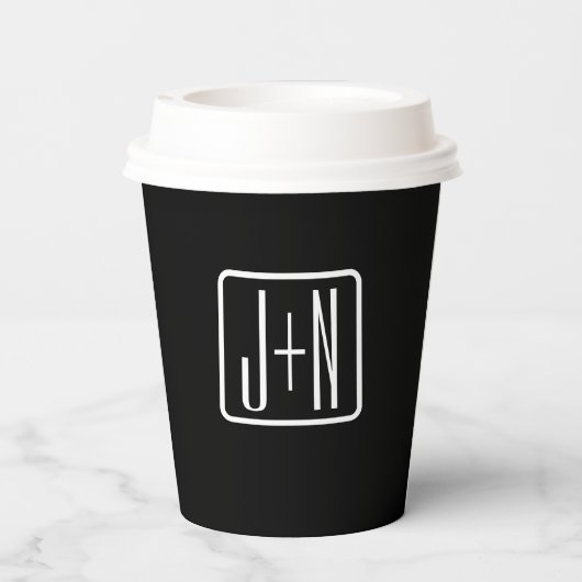 Moderne Mit Monogramm Initialen | Schwarz und Weiß Pappbecher (Rückseite)