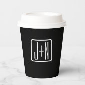 Moderne Mit Monogramm Initialen | Schwarz und Weiß Pappbecher (Vorderseite)