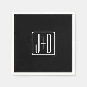 Moderne Mit Monogramm Initialen   Schwarz und Weiß Serviette