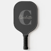 Moderne Mit Monogramm Kalligrafie Schwarz Grau Pickleball Schläger (Vorderseite)