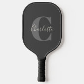 Moderne Mit Monogramm Kalligrafie Schwarz Grau Pickleball Schläger (Rückseite)