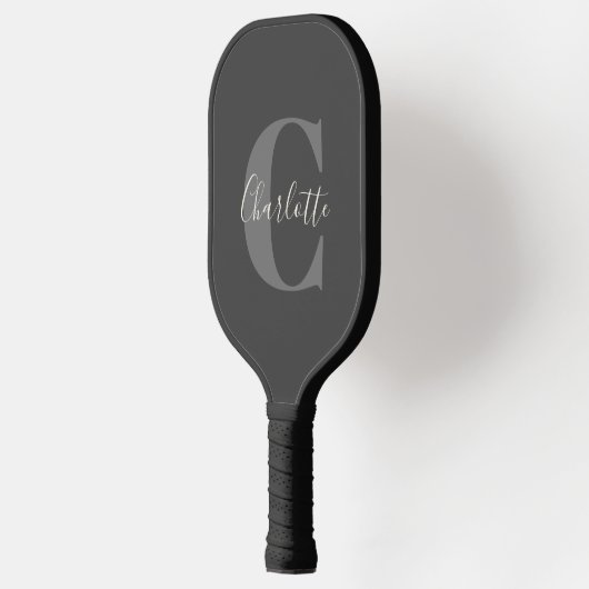 Moderne Mit Monogramm Kalligrafie Schwarz Grau Pickleball Schläger (Links)