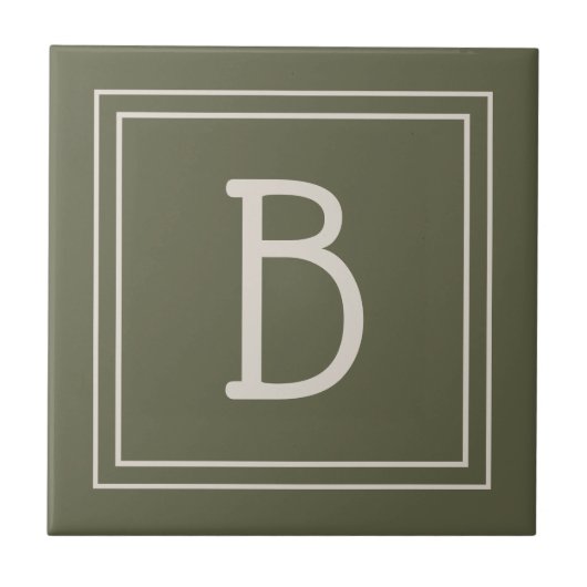 Moderne Mit Monogramm Moss Green & Off White Initi Fliese (Vorderseite)
