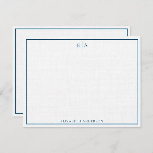 Moderne Mit Monogramm Navy Blue Simple Square Bord Mitteilungskarte (Vorne/Hinten)