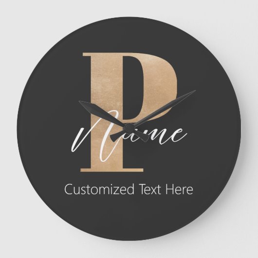 Moderne Mit Monogramm P & Name Personalisiert Große Wanduhr (Vorderseite)