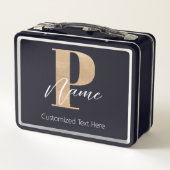 Moderne Mit Monogramm P & Name Personalisiert Metall Brotdose (Rückseite)
