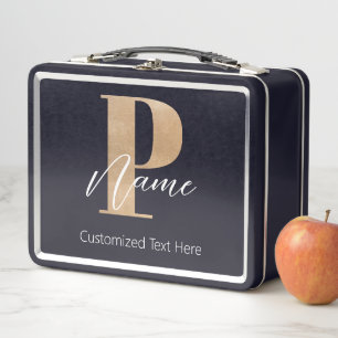 Moderne Mit Monogramm P & Name Personalisiert Metall Brotdose