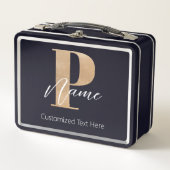 Moderne Mit Monogramm P & Name Personalisiert Metall Brotdose (Vorderseite)