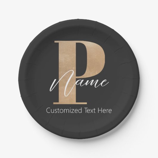 Moderne Mit Monogramm P & Name Personalisiert Pappteller (Vorderseite)
