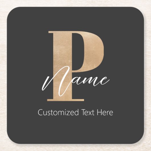 Moderne Mit Monogramm P & Name Personalisiert Rechteckiger Pappuntersetzer (Vorderseite)