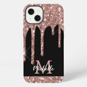 Moderne Mit Monogramm Rose Gold Glitzer Tropfen iPhone 13 Hülle