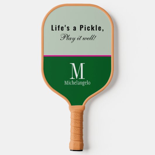 Moderne Mit Monogramm Schrift Elegangarten Grün Pickleball Schläger (Rückseite)