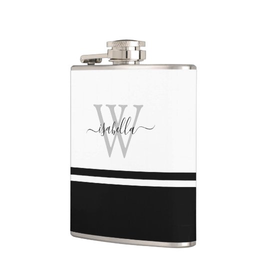 Moderne Mit Monogramm Schrift Schwarz-weiß Flachmann (Links)