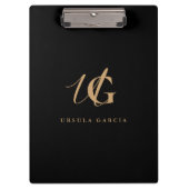 Moderne Mit Monogramm Schwarz- und Gold-Script Klemmbrett (Vorderseite)
