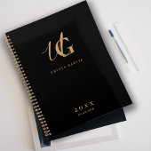 Moderne Mit Monogramm Schwarz- und Gold-Script Planer