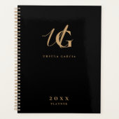 Moderne Mit Monogramm Schwarz- und Gold-Script Planer (Vorderseite)