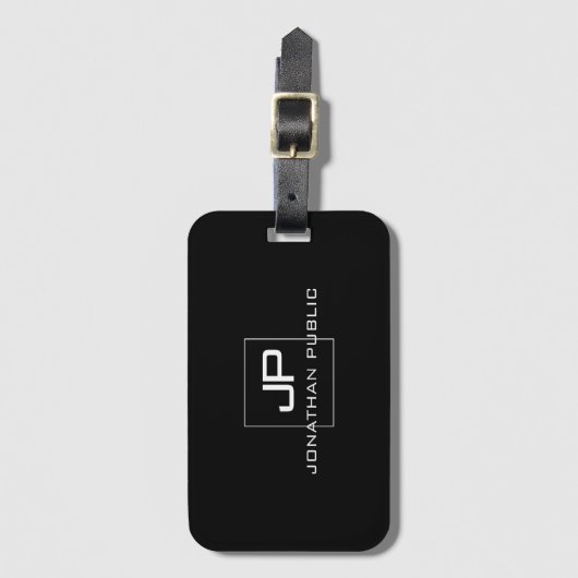 Moderne Mit Monogramm Schwarz-weiße Elegant-Vorlag Gepäckanhänger (Vorderseite Vertikal)