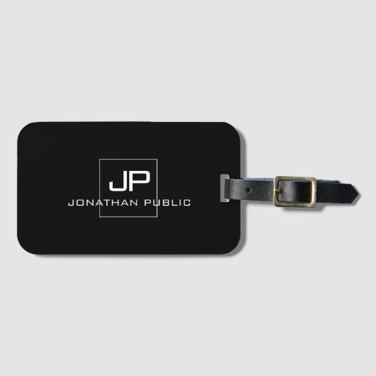 Moderne Mit Monogramm Schwarz-weiße Elegant-Vorlag Gepäckanhänger (Vorderseite (Horizontal))