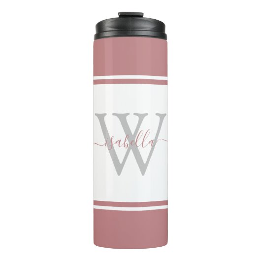 Moderne Mit Monogramm Script-Dusty-Rose Thermosbecher (Vorderseite)