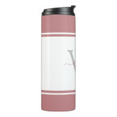 Moderne Mit Monogramm Script-Dusty-Rose Thermosbecher (Nach links gedreht)