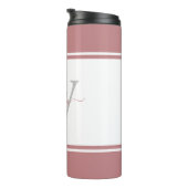 Moderne Mit Monogramm Script-Dusty-Rose Thermosbecher (Nach rechts gedreht)