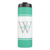 Moderne Mit Monogramm Script Minze Thermosbecher (Vorderseite)