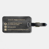 Moderne Mit Monogramm Shiny Black Leather Gold Gepäckanhänger (Rückseite horizontal)