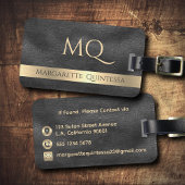 Moderne Mit Monogramm Shiny Black Leather Gold Gepäckanhänger