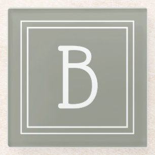 Moderne Mit Monogramm Soft Evergreen & White Initi Glasuntersetzer