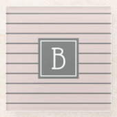 Moderne Mit Monogramm Streifen in Rosa und Grau Glasuntersetzer (Vorderseite)