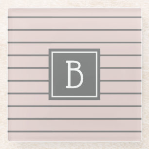 Moderne Mit Monogramm Streifen in Rosa und Grau Glasuntersetzer