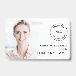 Moderne Mitarbeiter-Foto-Overlay-ID Name Logo Weiß Ausweis