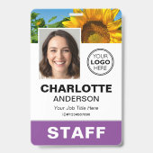 Moderne Mitarbeiter-ID-Foto Geschäft Logo Lila Ausweis (Vorderseite)