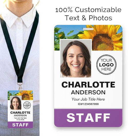 Moderne Mitarbeiter-ID-Foto Geschäft Logo Lila Ausweis