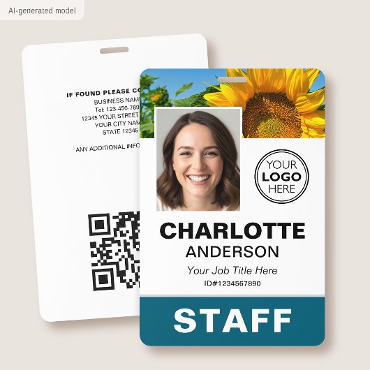 Moderne Mitarbeiter-ID-Foto-Logo Teal Personal Ausweis