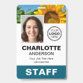 Moderne Mitarbeiter-ID-Foto-Logo Teal Personal Ausweis (Vorderseite)
