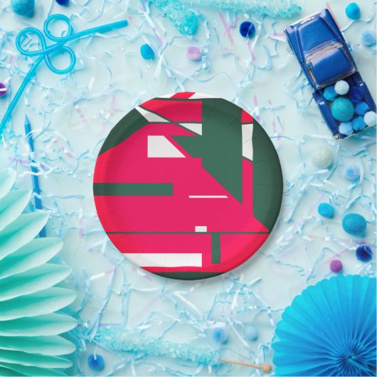 Moderne Mitte des 20. Jahrhunderts in Rot mit Weiß Pappteller (Party)