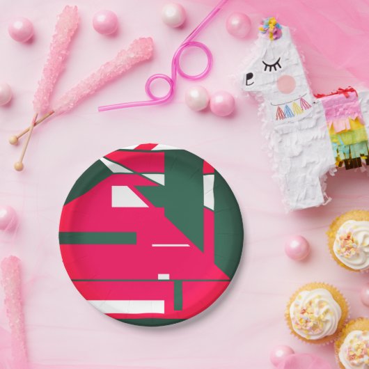 Moderne Mitte des 20. Jahrhunderts in Rot mit Weiß Pappteller (Party)