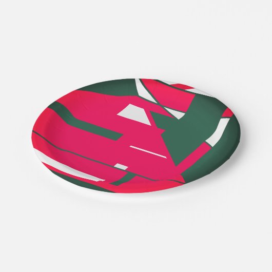 Moderne Mitte des 20. Jahrhunderts in Rot mit Weiß Pappteller (Schrägansicht)