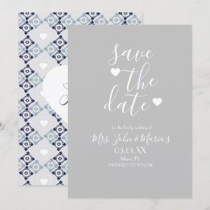 Moderne Mittelmeer-Kachel mit Herz Save-the-Date Einladung