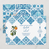 Moderne Mittelmeer-Limonenblaue Flachglasfliese Save The Date (Vorne/Hinten)
