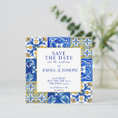 Moderne Mittelmeerfliese "Save the Date" Einladung (Stehend Vorderseite)