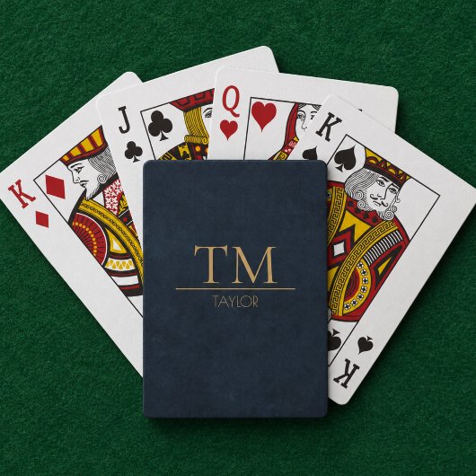 Moderne Mitternachtsblau mit goldenem Monogramm Cu Spielkarten