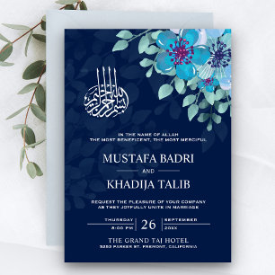 Moderne Mitternachtsblaue Florale Islamische Musli Einladung