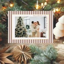 Moderne Mocha-Braun-Streifen-Foto-Weihnachten Gold